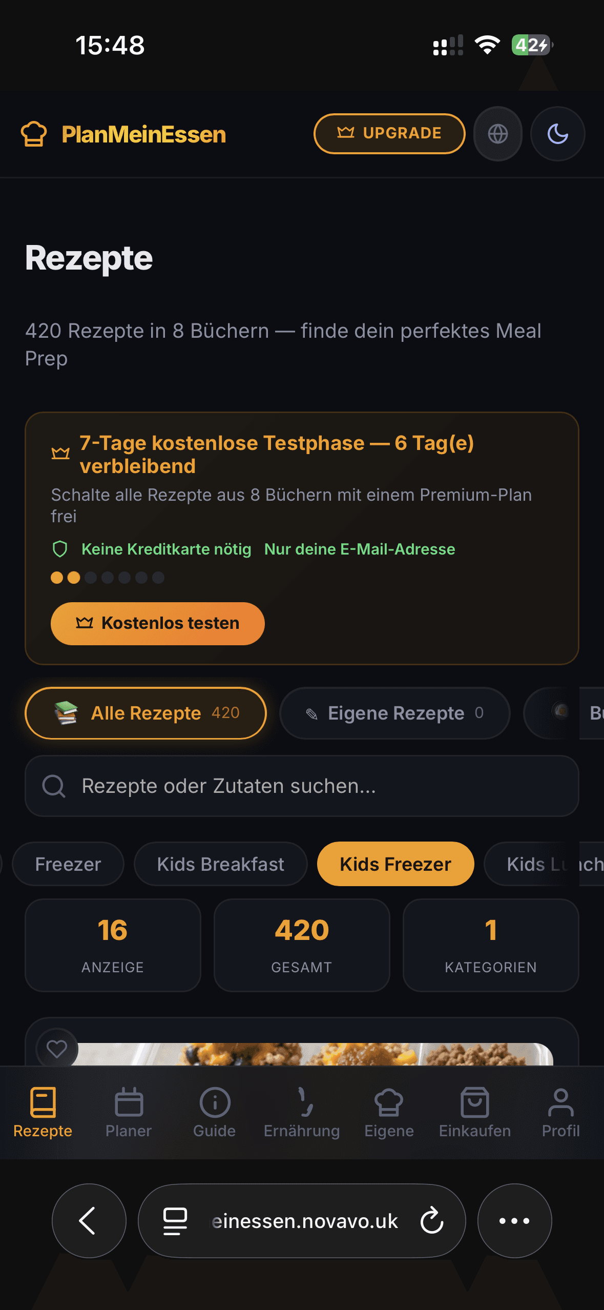 PlanMeinEssen mobile Übersicht